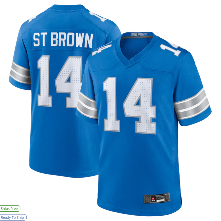 Johmsee D.Lions #14 Amon-Ra St. Brown Player Blue Game Stitched Jerseys