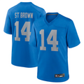 Johmsee D.Lions #14 Amon-Ra St. Brown Player Blue Game Replica Stitched Jerseys