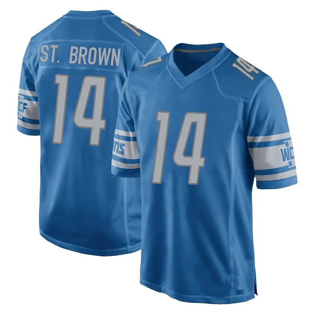 Johmsee D.Lions #14 Amon-Ra St. Brown Player Blue Home Game Stitched Jerseys