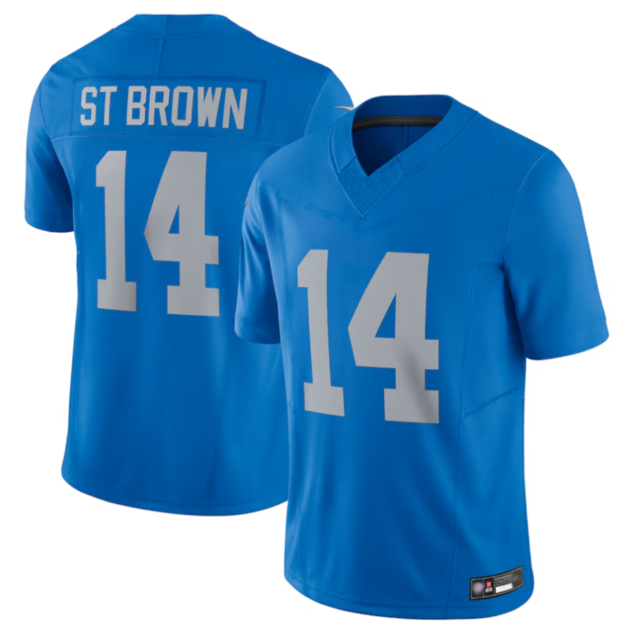 Johmsee D.Lions #14 Amon-Ra St. Brown Player Blue Vapor F.U.S.E. Limited Stitched Jerseys