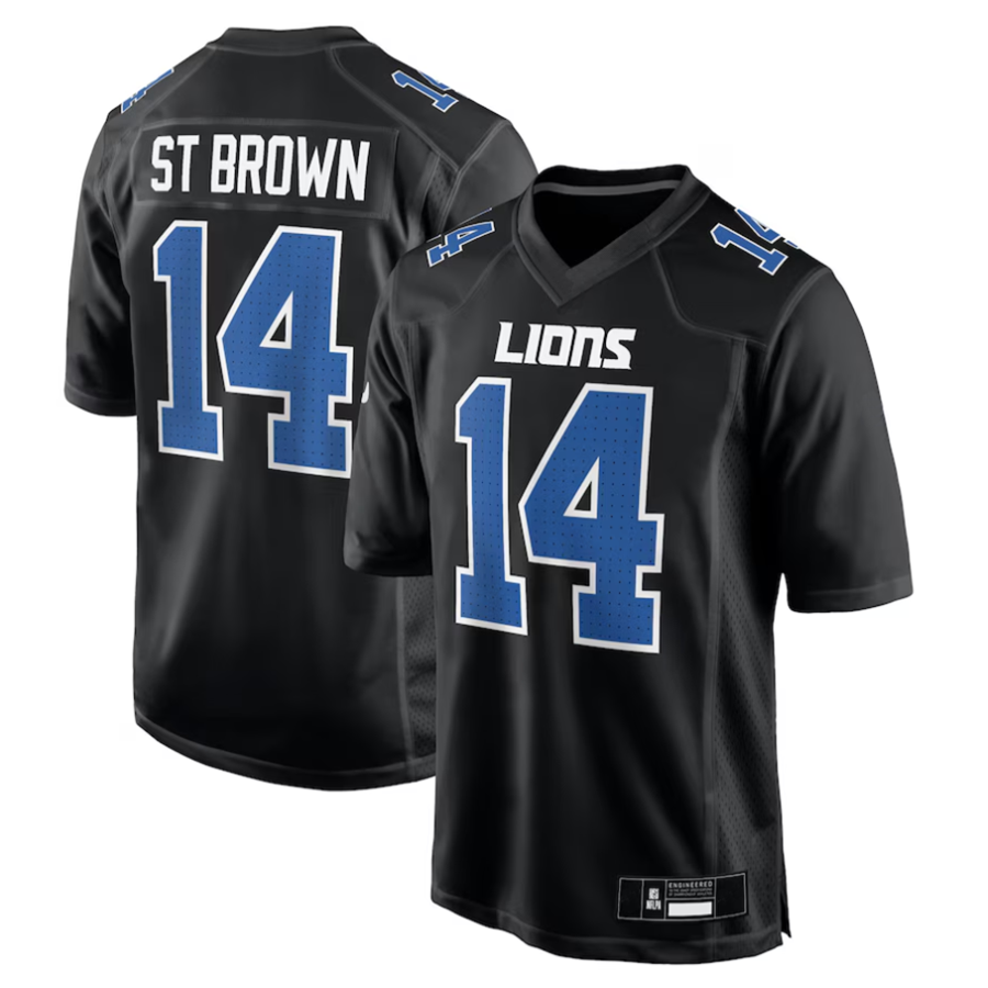 Johmsee D.Lions #14 Amon-Ra St. Brown Player Carbon Black Fashion Stitched Jerseys