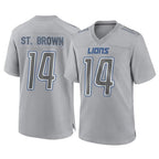 Johmsee D.Lions #14 Amon-Ra St. Brown Player Gray Atmosphere Fashion Home Game Stitched Jerseys