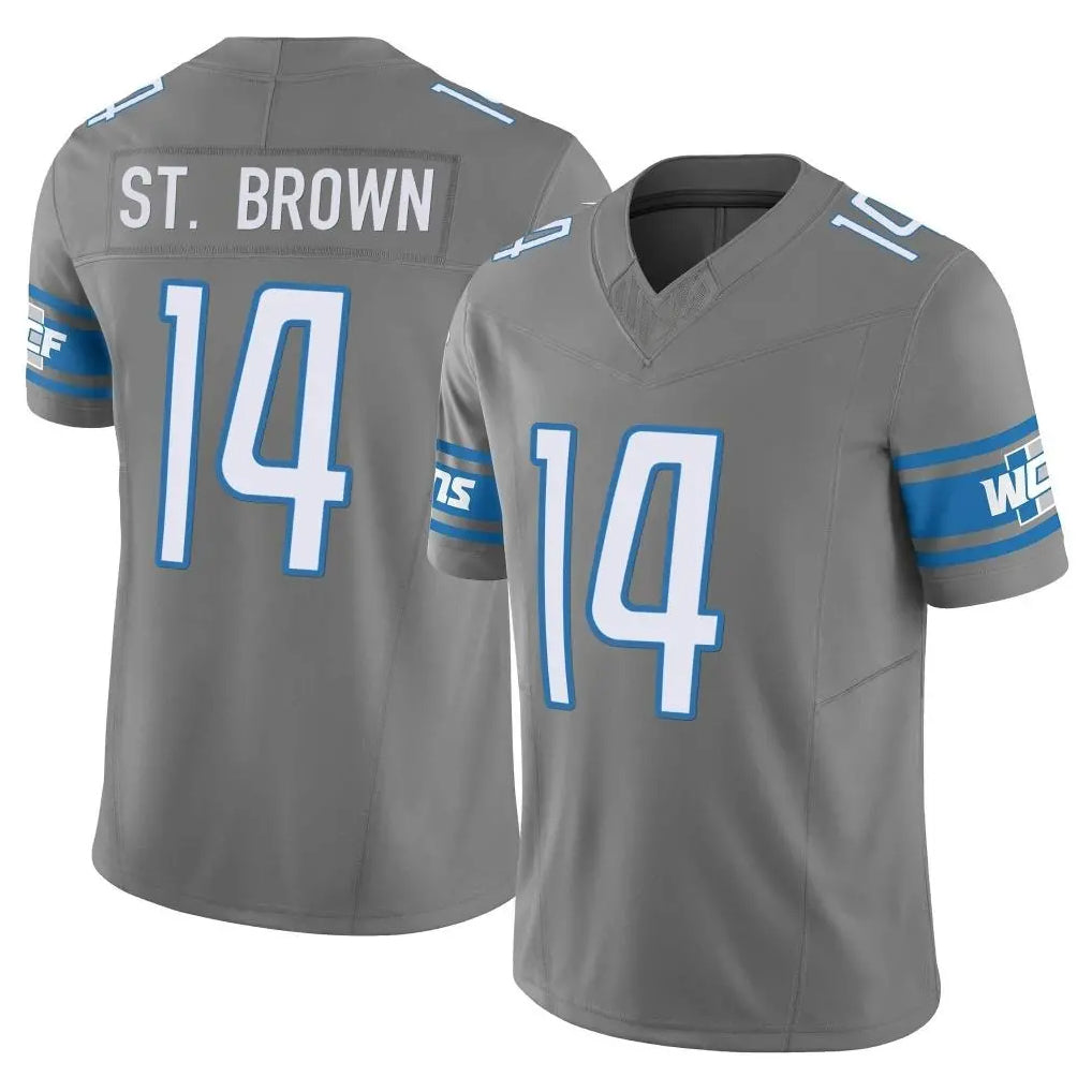 Johmsee D.Lions #14 Amon-Ra St. Brown Player Gray Vapor F.U.S.E. Limited Home Game Stitched Jerseys