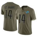 Johmsee D.Lions #14 Amon-Ra St. Brown Player Salute To Service Limited Olive Stitched Jerseys