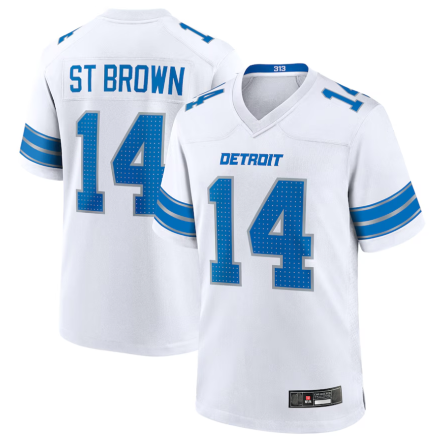 Johmsee D.Lions #14 Amon-Ra St. Brown Player White Game Stitched Jerseys