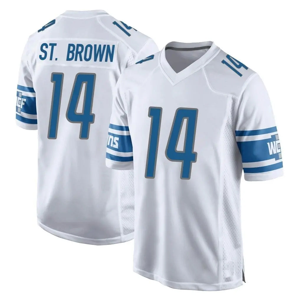 Johmsee D.Lions #14 Amon-Ra St. Brown Player White Home Game Stitched Jerseys
