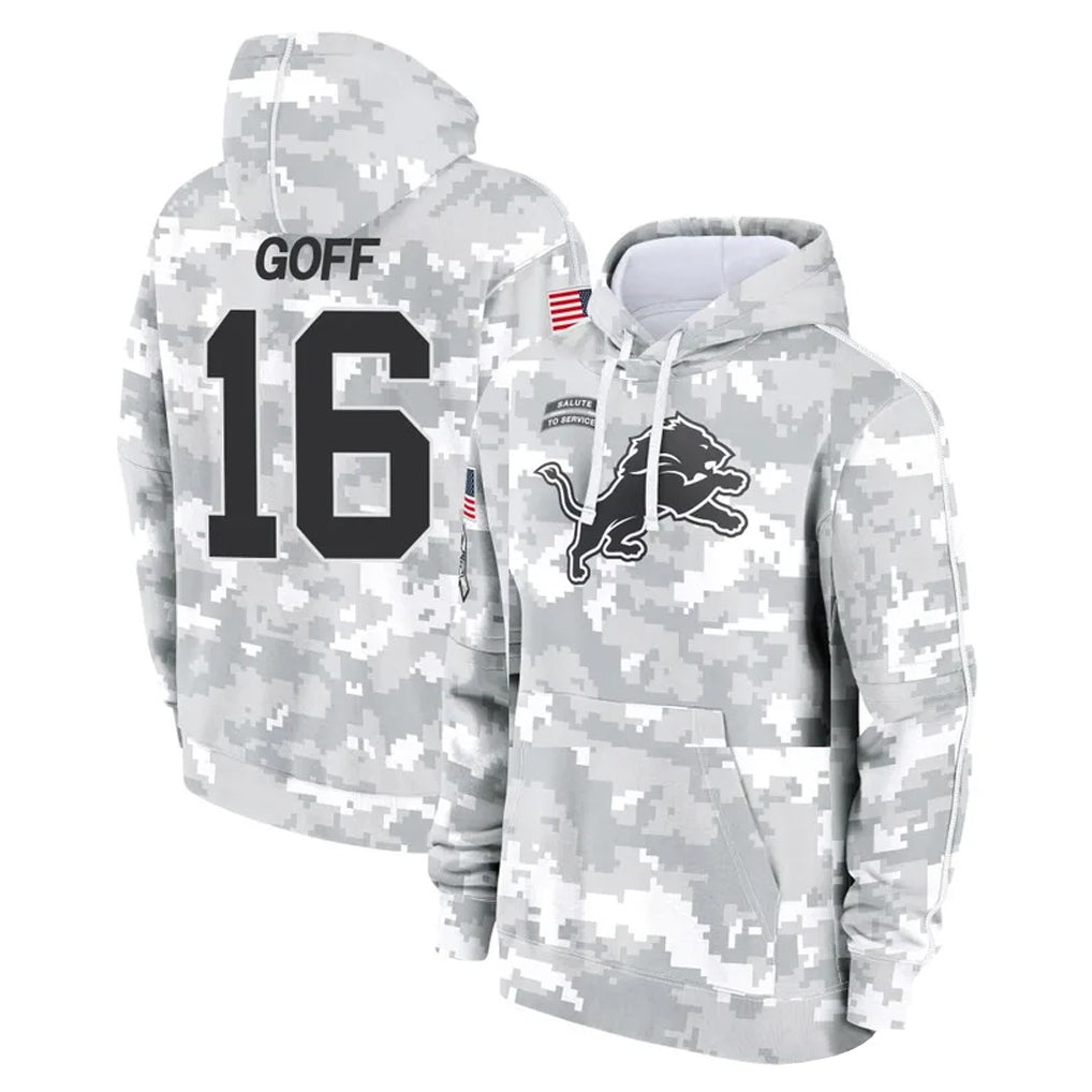 Johmsee D.Lions #16 Jared Goff Player Arctic Camo Salute to Service Hoodies Limited Game Stitched Jerseys