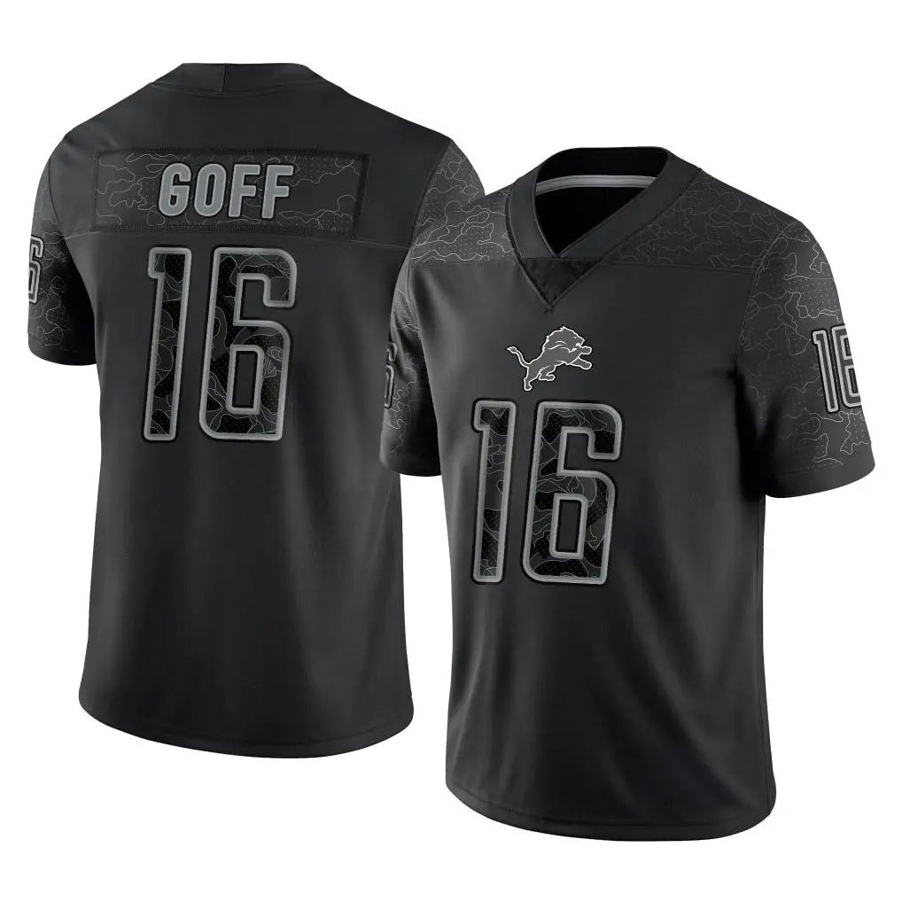 Johmsee D.Lions #16 Jared Goff Player Black REFLECTIVE Limited Stitched Jerseys