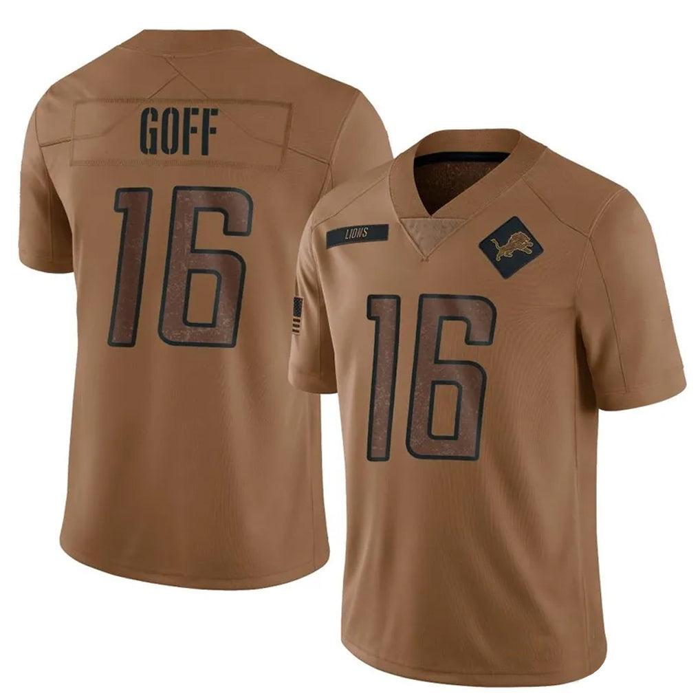Johmsee D.Lions #16 Jared Goff Player Brown Salute To Service Limited Stitched Jerseys