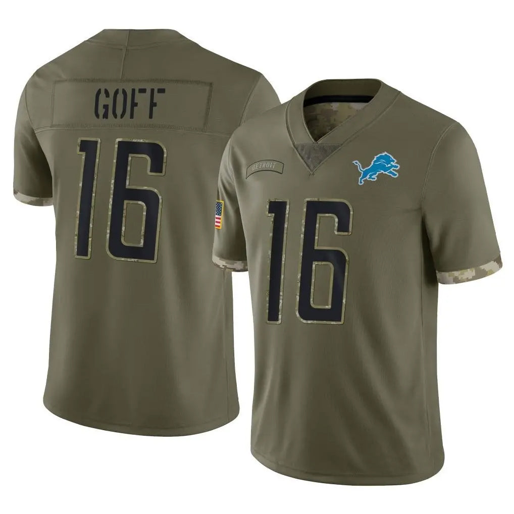 Johmsee D.Lions #16 Jared Goff Player Salute To Service Limited Olive Stitched Jerseys