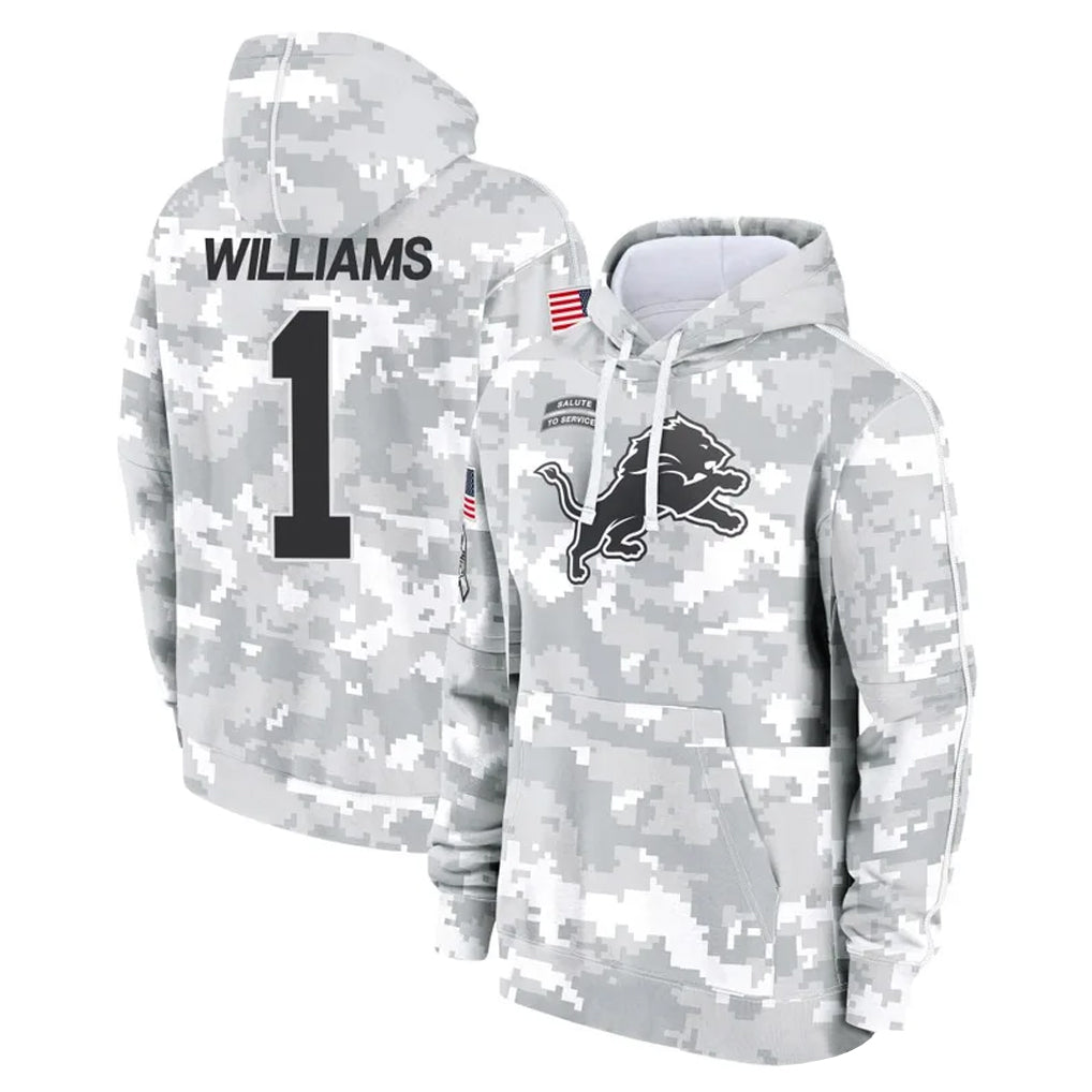 Johmsee D.Lions #1 Jameson Williams Player Arctic Camo Salute to Service Hoodies Limited Game Stitched Jerseys
