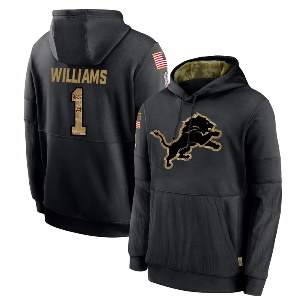 Johmsee D.Lions #1 Jameson Williams Player Black Salute to Service Hoodies Limited Game Stitched Jerseys