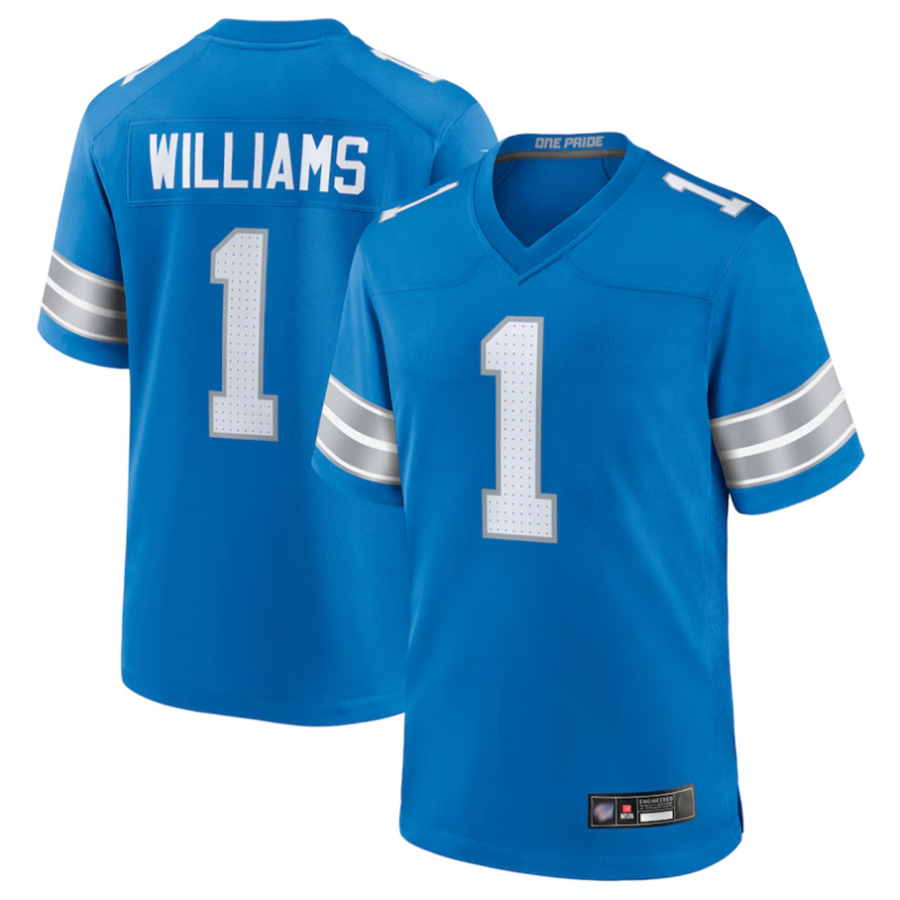 Johmsee D.Lions #1 Jameson Williams Player Blue Replica Game Stitched Jerseys