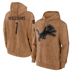 Johmsee D.Lions #1 Jameson Williams Player Brown Salute to Service Hoodies Limited Game Stitched Jerseys