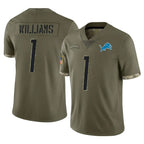 Johmsee D.Lions #1 Jameson Williams Player Olive Salute To Service Limited Stitched Jerseys