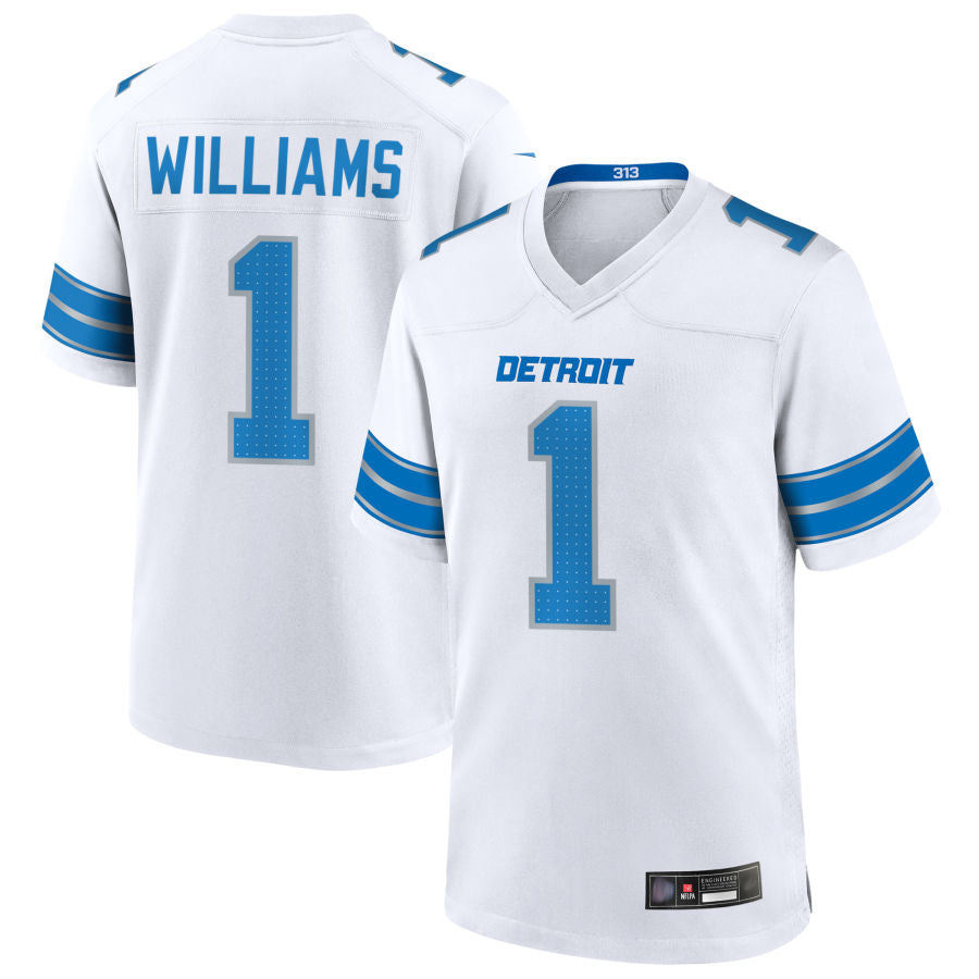 Johmsee D.Lions #1 Jameson Williams Player White Home Game Football Jerseys