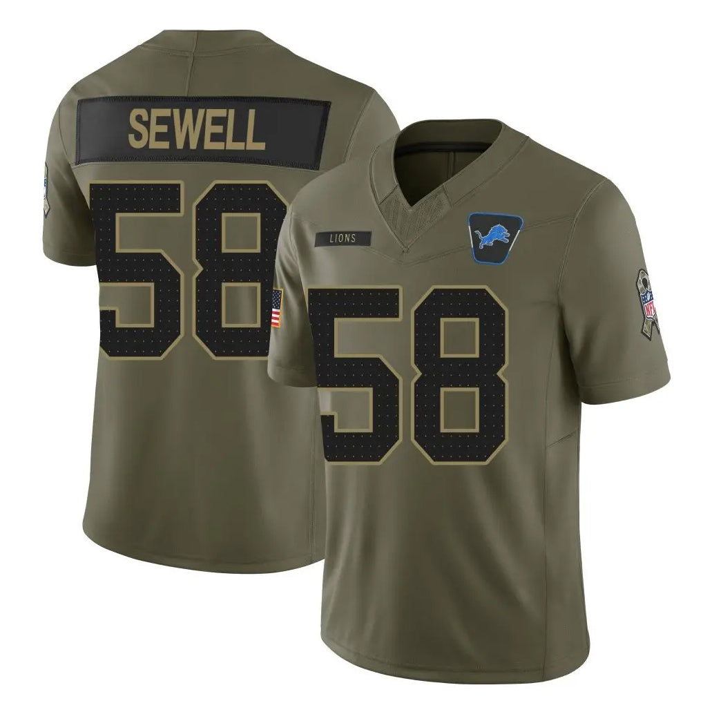 Johmsee D.Lions #58 Penei Sewell Player Olive 2025 Salute To Service Limited Home Game Stitched Jerseys
