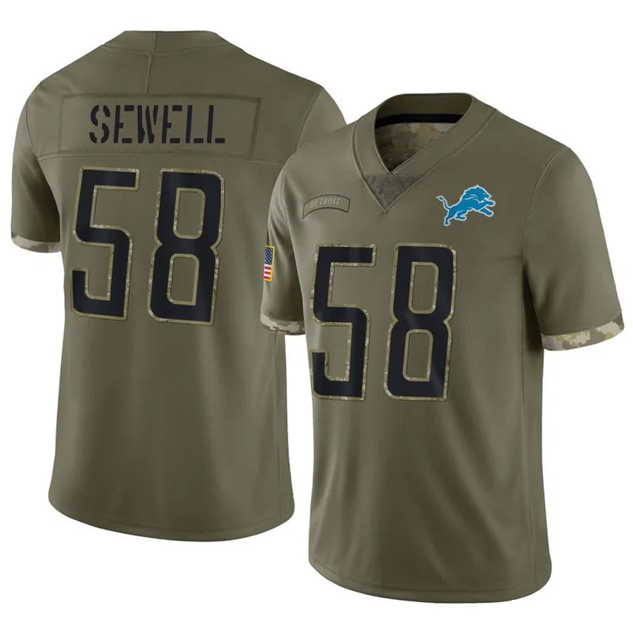 Johmsee D.Lions #58 Penei Sewell Player Salute To Service Olive Stitched Jerseys