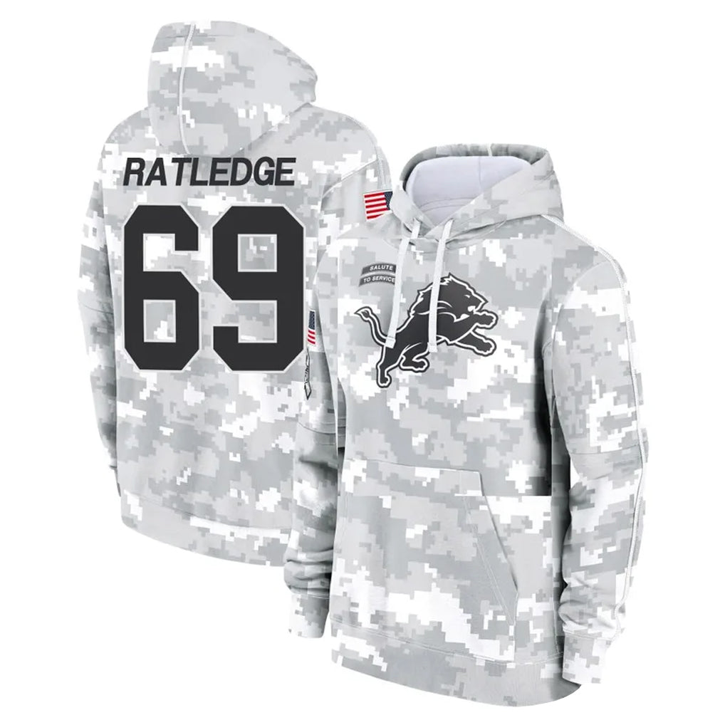 Johmsee D.Lions #69 Tate Ratledge Player Arctic Camo Salute to Service Hoodies Limited Game Stitched Jerseys