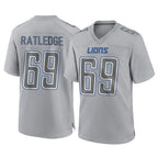 Johmsee D.Lions #69 Tate Ratledge Player Gray Atmosphere Fashion Home Game Stitched Jerseys