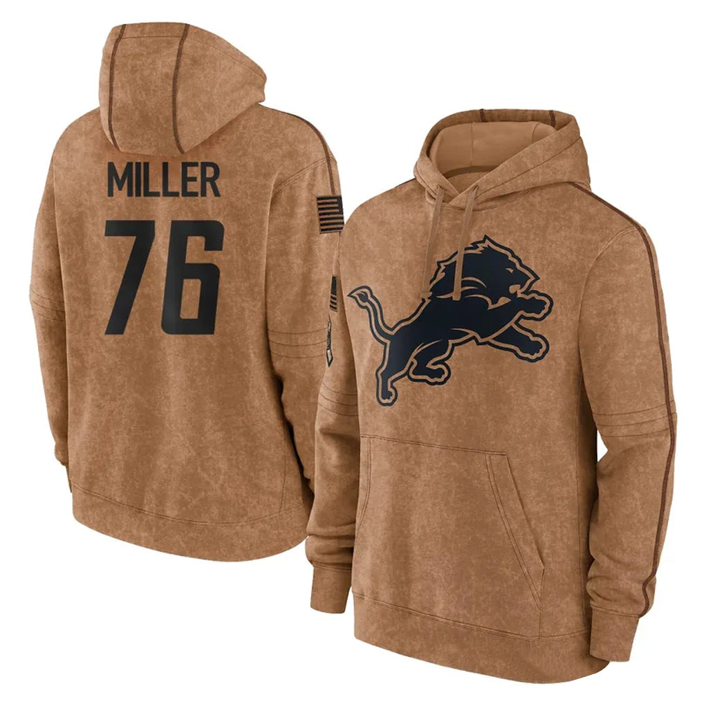 Johmsee D.Lions #76 Blake Miller Player Brown Salute to Service Hoodies Limited Game Stitched Jerseys