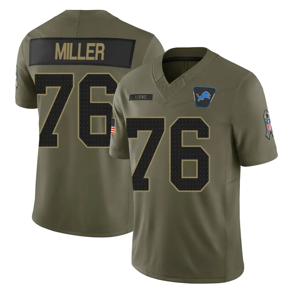 Johmsee D.Lions #76 Blake Miller Player Olive 2025 Salute To Service Limited Home Game Stitched Jerseys