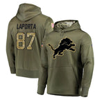 Johmsee D.Lions #87 Sam LaPorta Player Olive Salute to Service Pullover Hoodies Home Game Stitched Jerseys