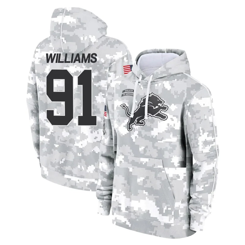 Johmsee D.Lions #91 Tyleik Williams Player Arctic Camo Salute to Service Hoodies Limited Game Stitched Jerseys