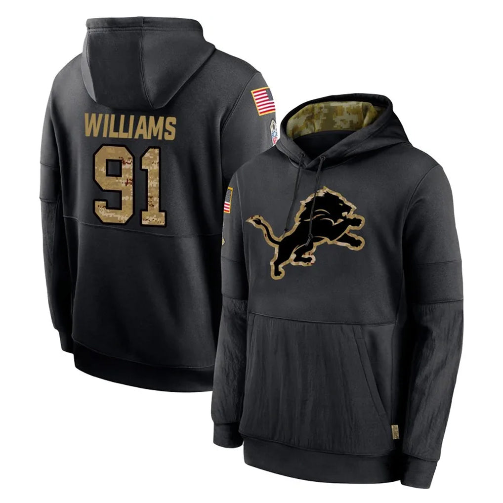 Johmsee D.Lions #91 Tyleik Williams Player Black Salute to Service Hoodies Limited Game Stitched Jerseys
