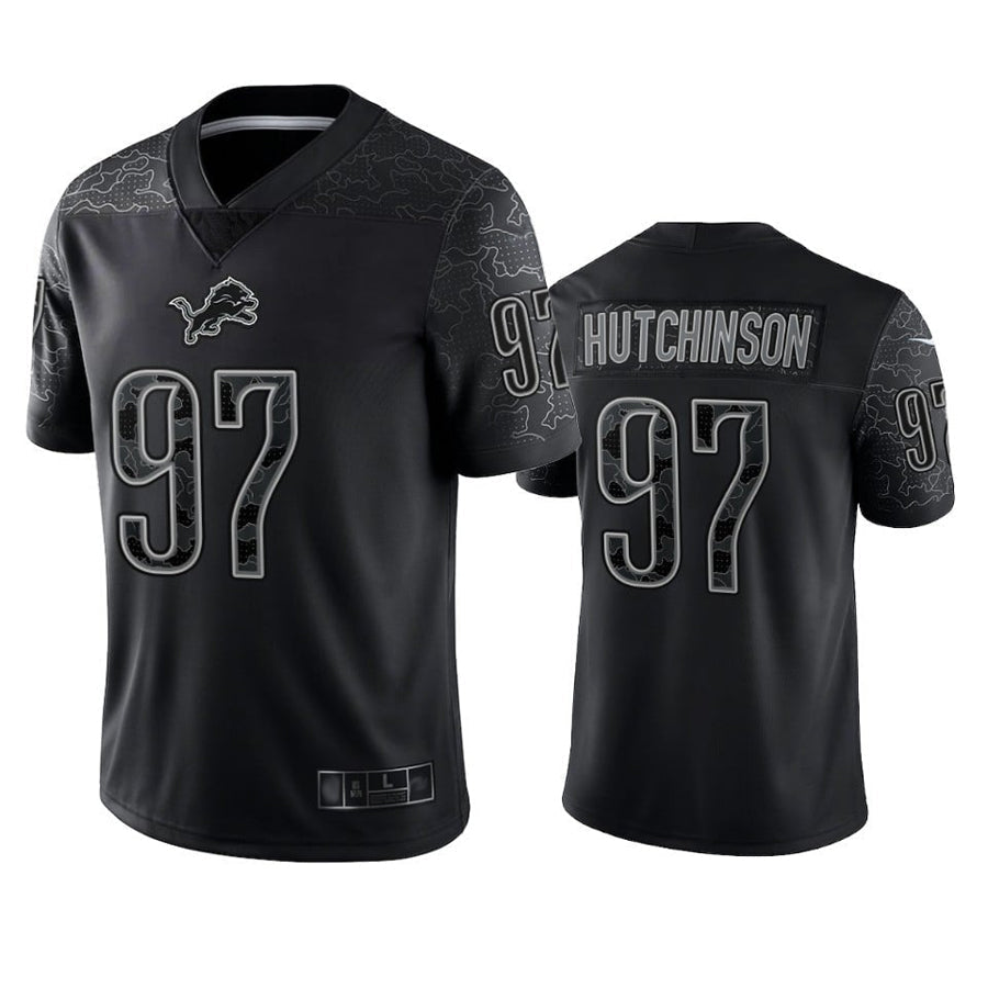 Johmsee D.Lions #97 Aidan Hutchinson Player Black REFLECTIVE Limited Stitched Jerseys