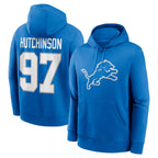 Johmsee D.Lions #97 Aidan Hutchinson Player Blue Salute to Service Pullover Hoodies Limited Stitched Jerseys