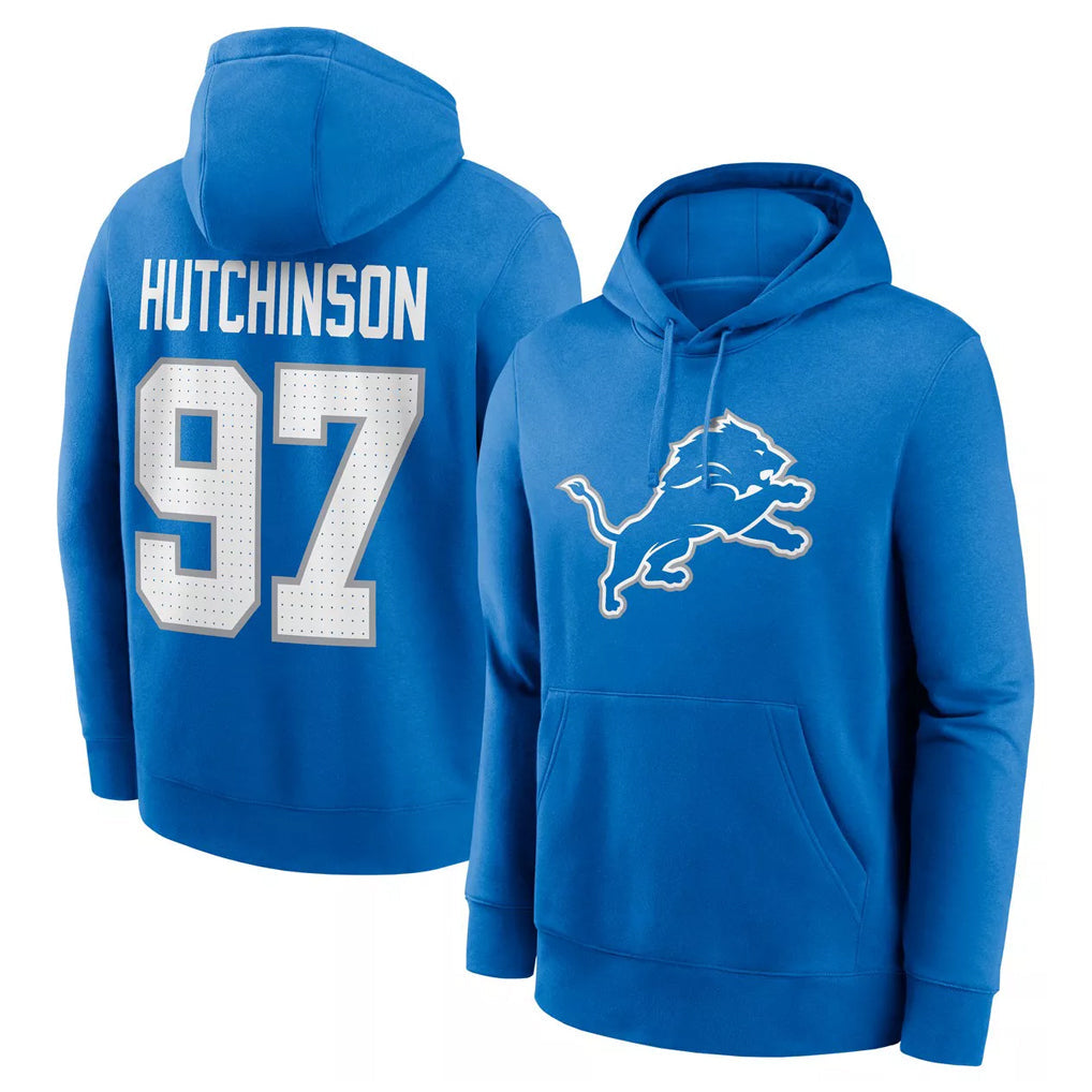Johmsee D.Lions #97 Aidan Hutchinson Player Blue Salute to Service Pullover Hoodies Limited Stitched Jerseys
