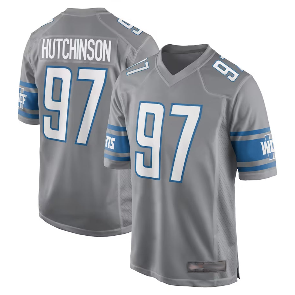 Johmsee D.Lions #97 Aidan Hutchinson Player Gray Home Game Stitched Jerseys