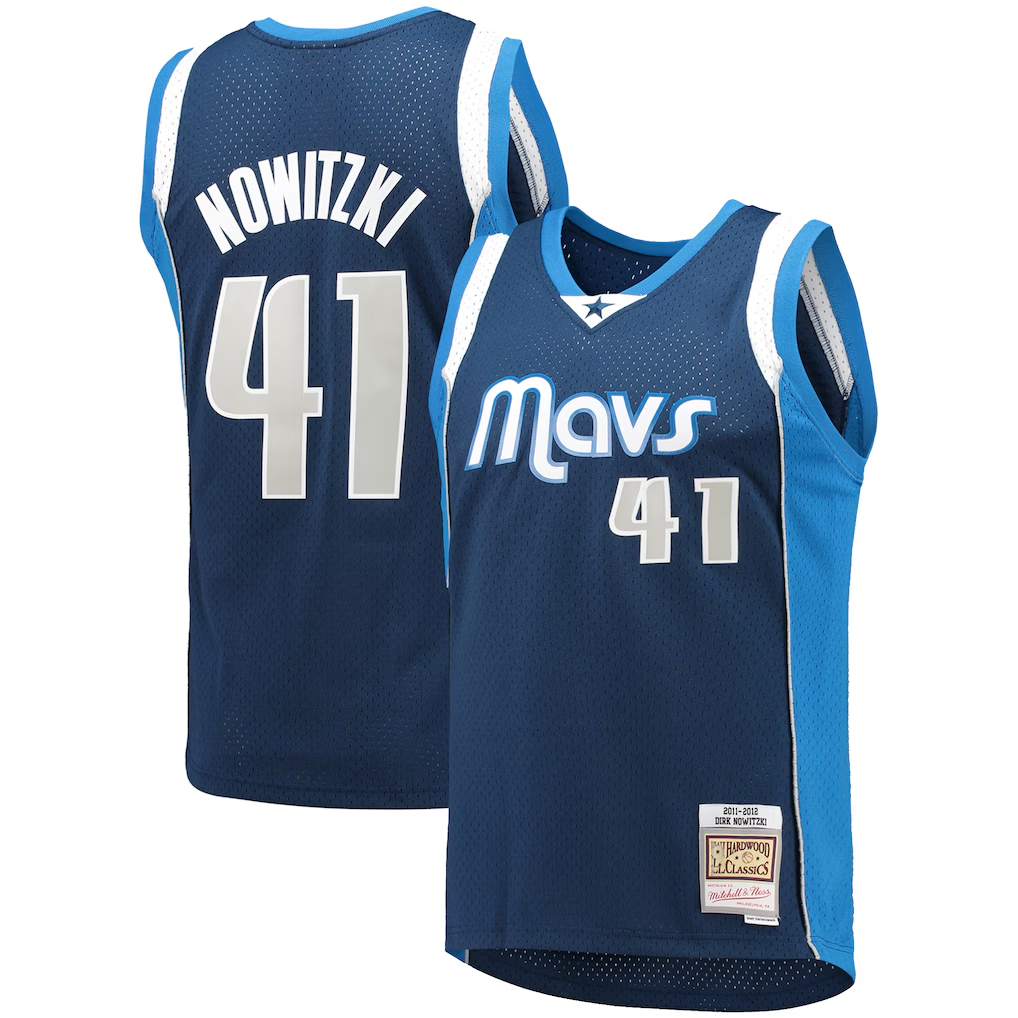 Johmsee D.Mavericks Mitchell & Ness #41 Dirk Nowitzki Navy Dallas Mavericks 2011-2012 Hardwood Classics Swingman Stitched Jerseys