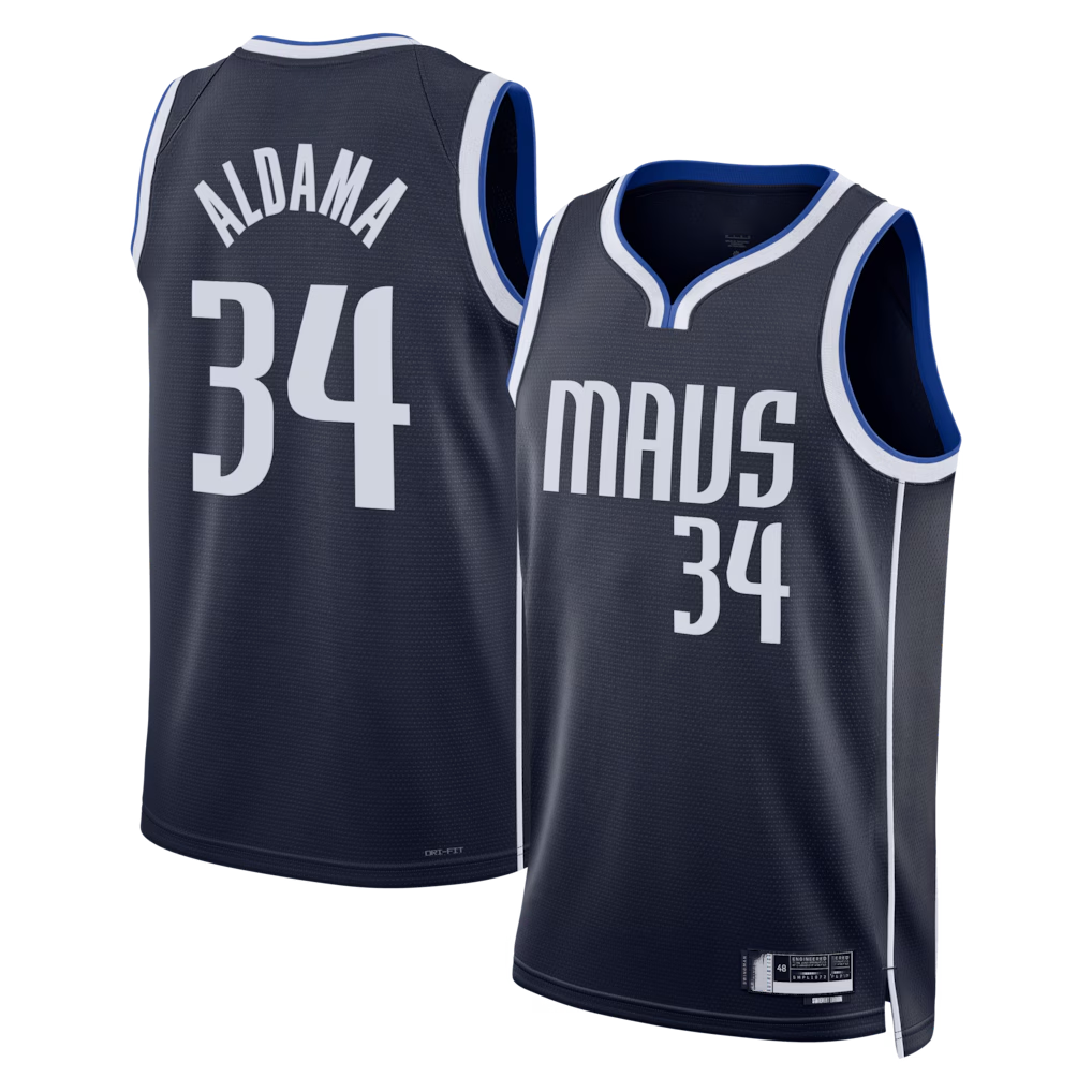 Johmsee D.Mavericks #34 Santi Aldama Navy Statement Edition Swingman Stitched Jerseys