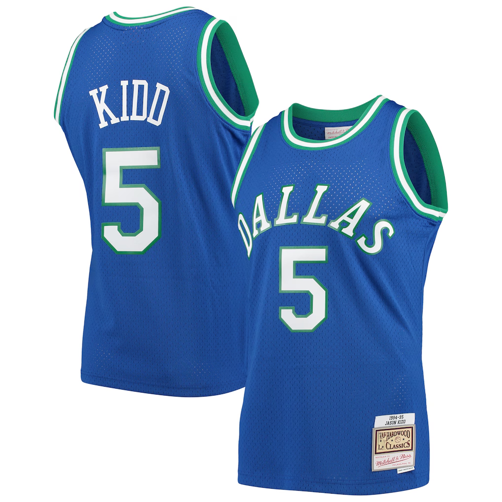 Johmsee D.Mavericks #5 Jason Kidd Mitchell & Ness Blue 1994-1995 Hardwood Classics Swingman Jerseys