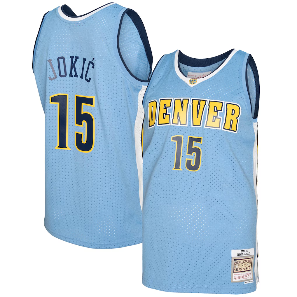 Johmsee D.Nuggets #15 Nikola Jokic Mitchell & Ness Light Blue 2016-17 Swingman Jerseys