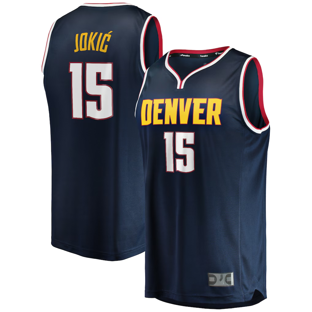 Johmsee D.Nuggets #15 Nikola Jokic Navy Fast Break Player Jerseys - Icon Edition