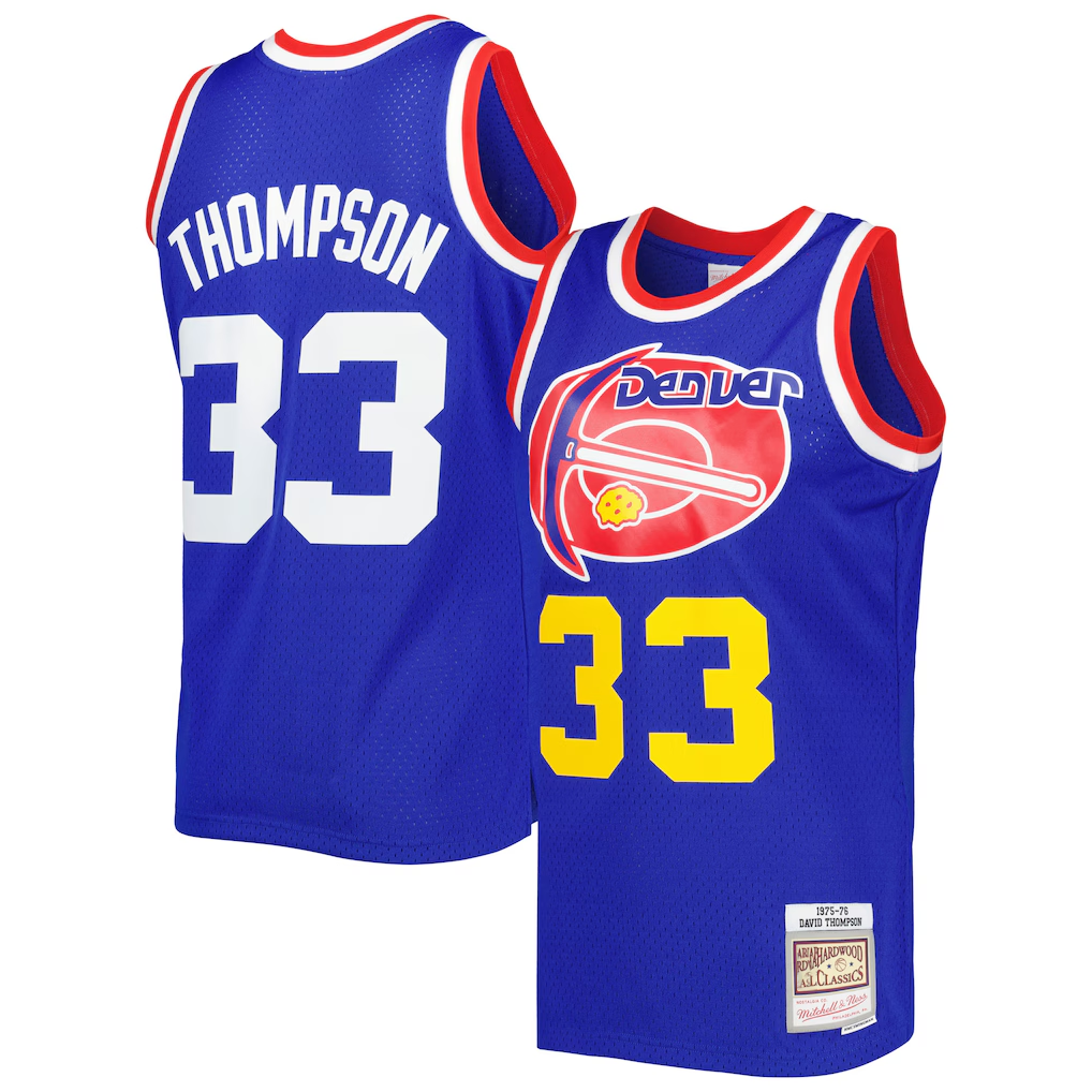 Johmsee D.Nuggets #33 David Thompson Mitchell & Ness Royal Hardwood Classics 1975-76 Swingman Jersey
