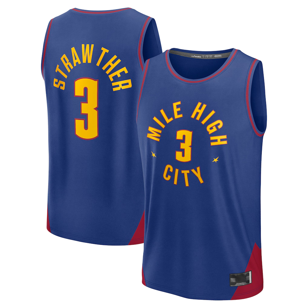 Johmsee D.Nuggets #3 Julian Strawther Blue Fast Break Replica Player Jerseys - Statement Edition