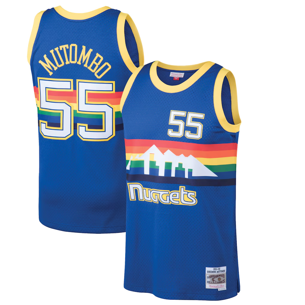 Johmsee D.Nuggets #55 Dikembe Mutombo Mitchell & Ness Blue 199192 Hardwood Classics Swingman Jerseys