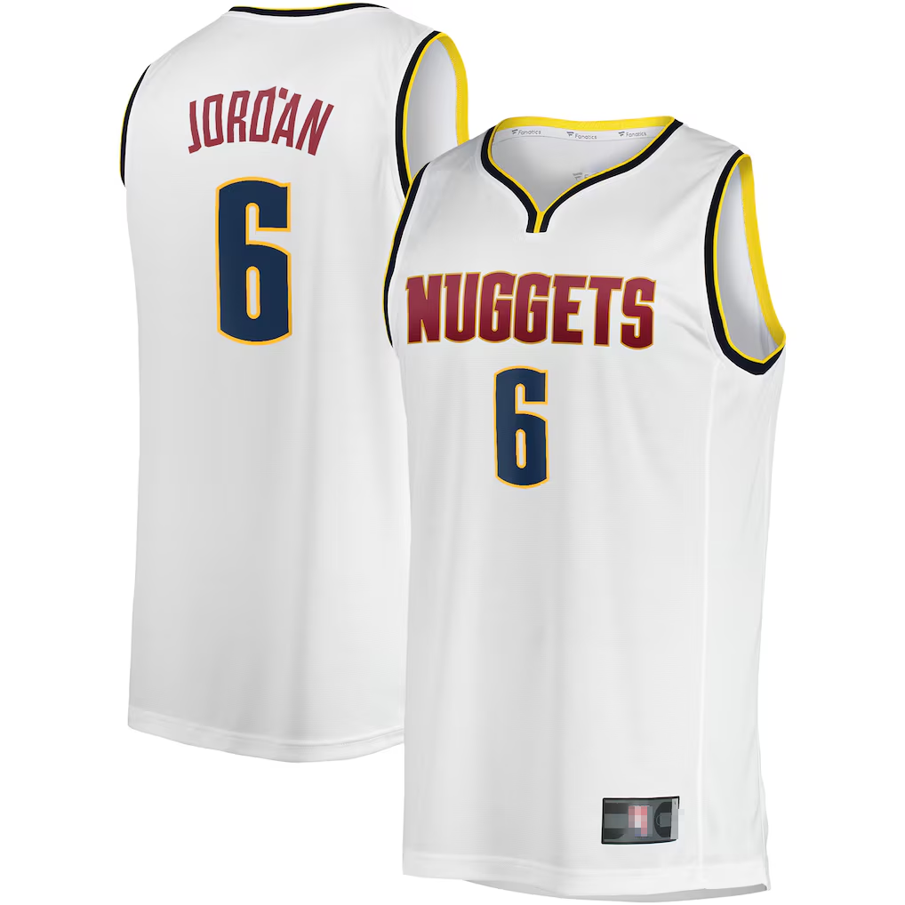 Johmsee D.Nuggets #6 DeAndre Jordan White Fast Break Player Jerseys - Association Edition