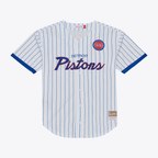 Johmsee D.Pistons Mitchell & Ness White Head Coach Pinstripe Mesh Full-Button Baseball Jerseys