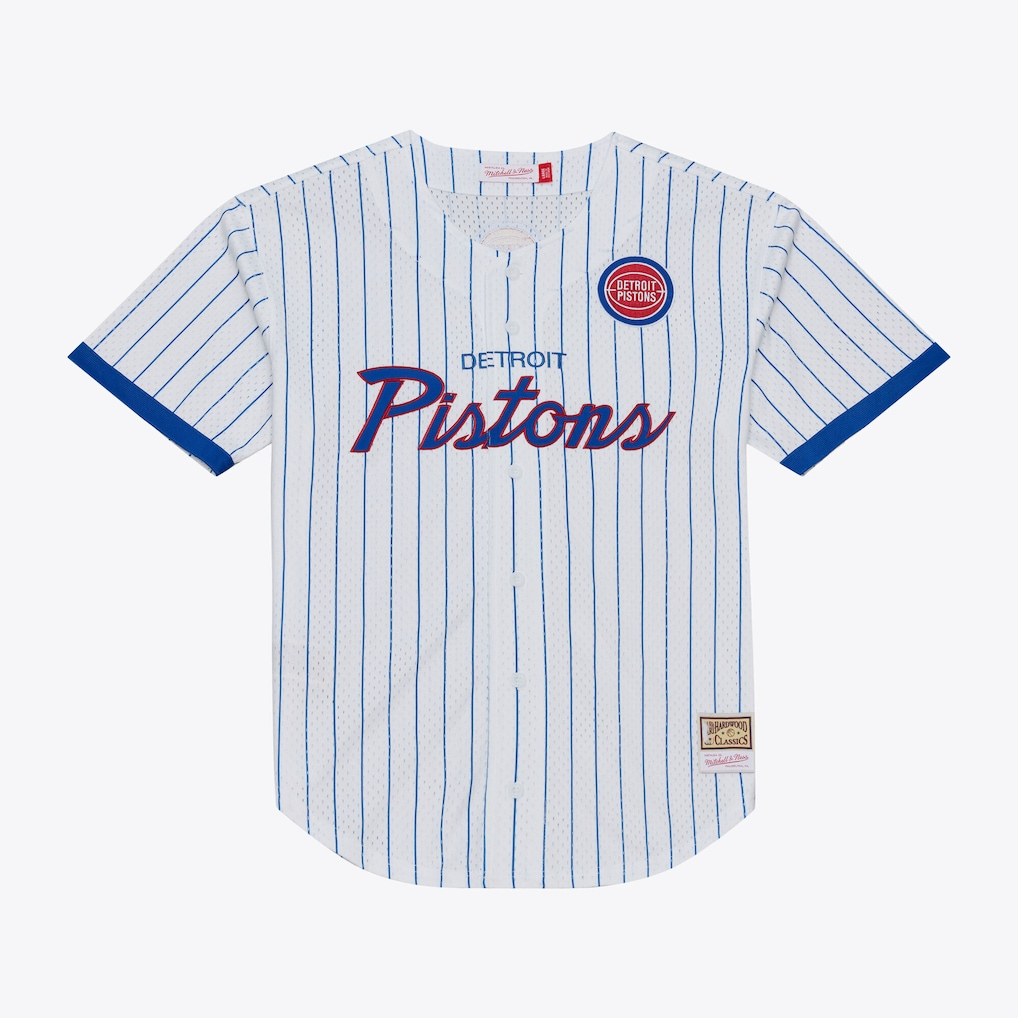 Johmsee D.Pistons Mitchell & Ness White Head Coach Pinstripe Mesh Full-Button Baseball Jerseys