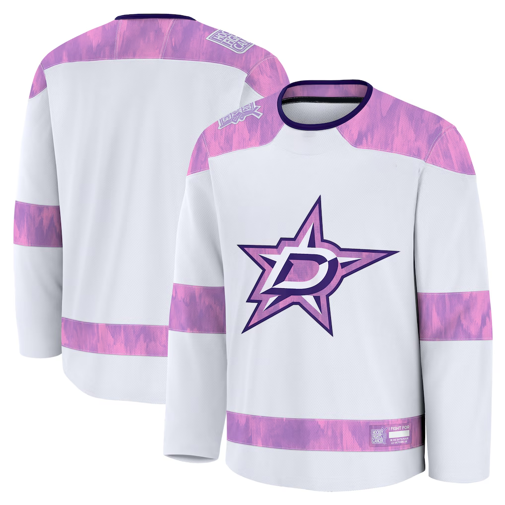 Johmsee D.Stars White 2024 Hockey Fights Cancer Practice Jerseys