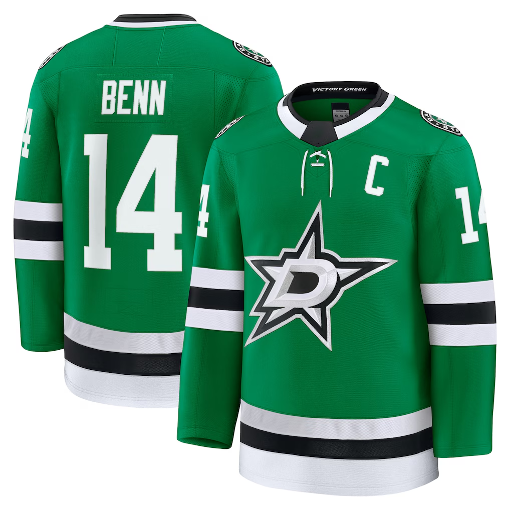 Johmsee D.Stars #14 Jamie Benn Kelly Green Home Premium Jerseys