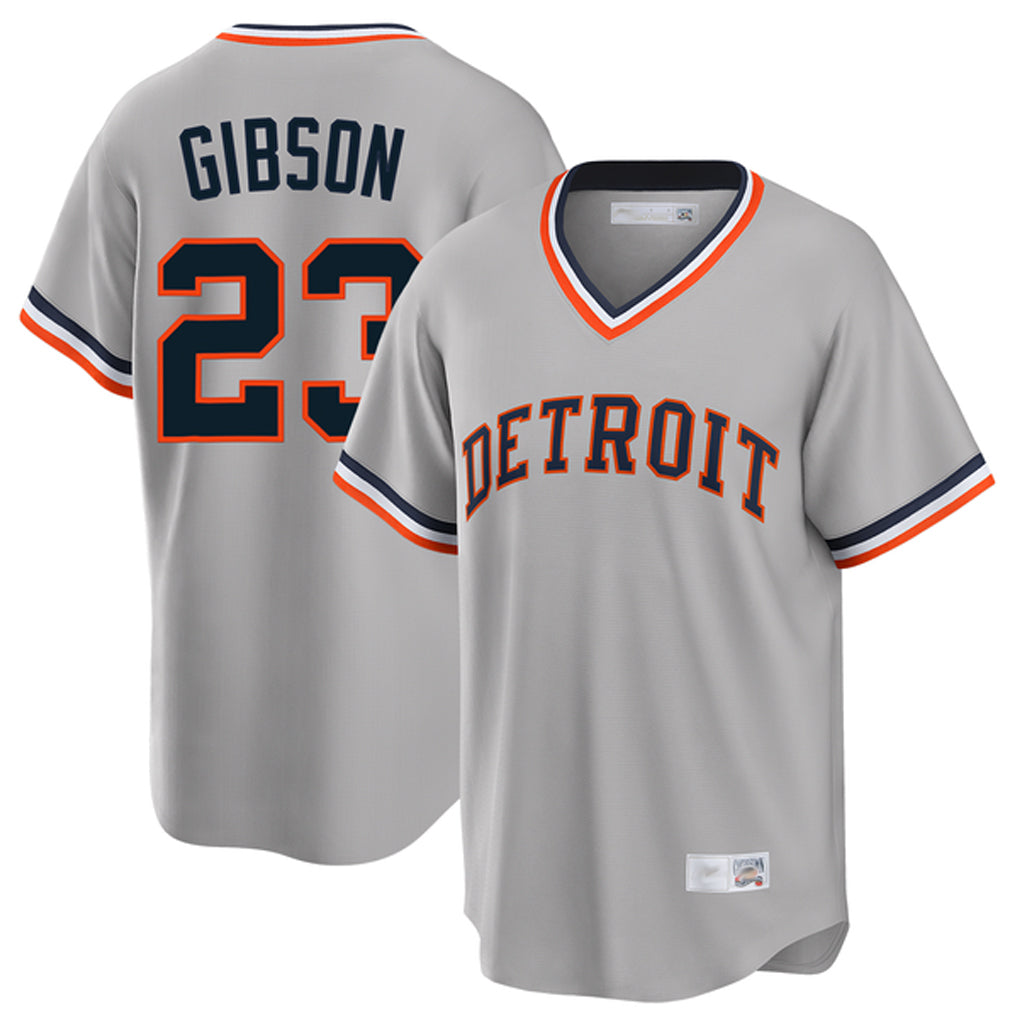 Johmsee D.Tigers #23 Kirk Gibson Player Gray Cooperstown T-shirt Home Game Stitched Jerseys