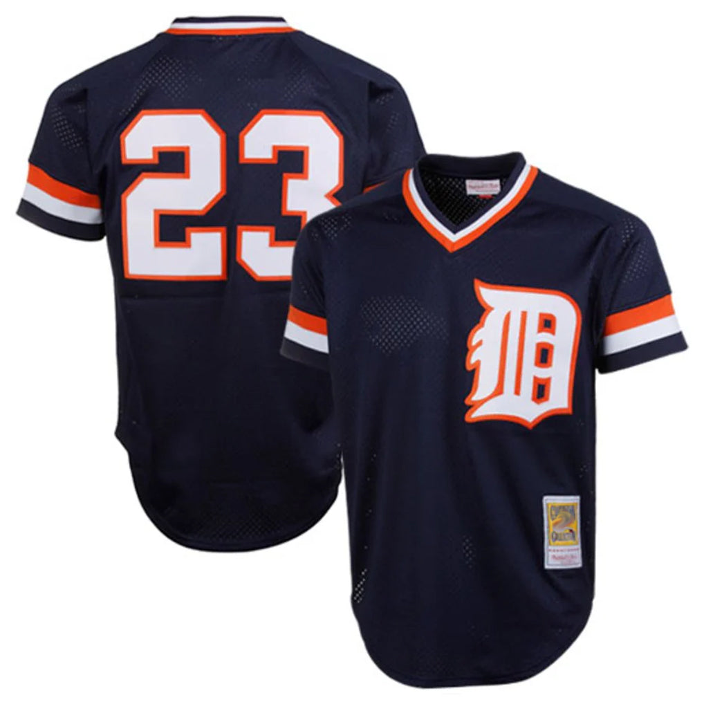 Johmsee D.Tigers #23 Kirk Gibson Player Mitchell & Ness Navy 1984 Mesh Batting Practice  T-shirt Stitched Jerseys