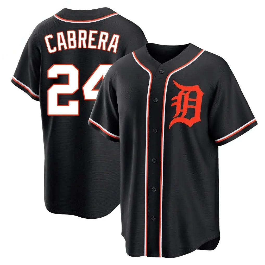 Johmsee D.Tigers #24 Miguel Cabrera Player Black Fashion Out Home Game Stitched Jerseys