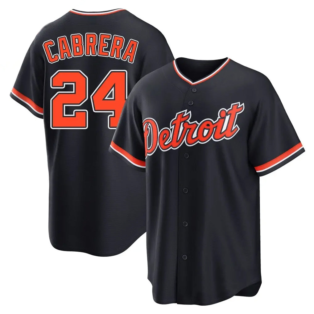 Johmsee D.Tigers #24 Miguel Cabrera Player Navy Home Game Stitched Jerseys